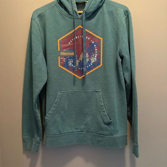 Marmot Men's Large Green Graphic Logo Pullover Hoodie - Picture 1 of 10